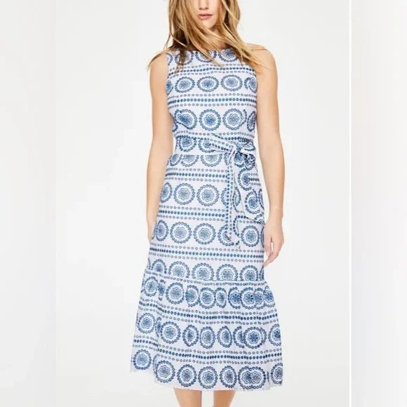 Boden | Dresses | Boden Broderie Midi Dress Embroidered Whiteblue Size 6 |  Poshmark